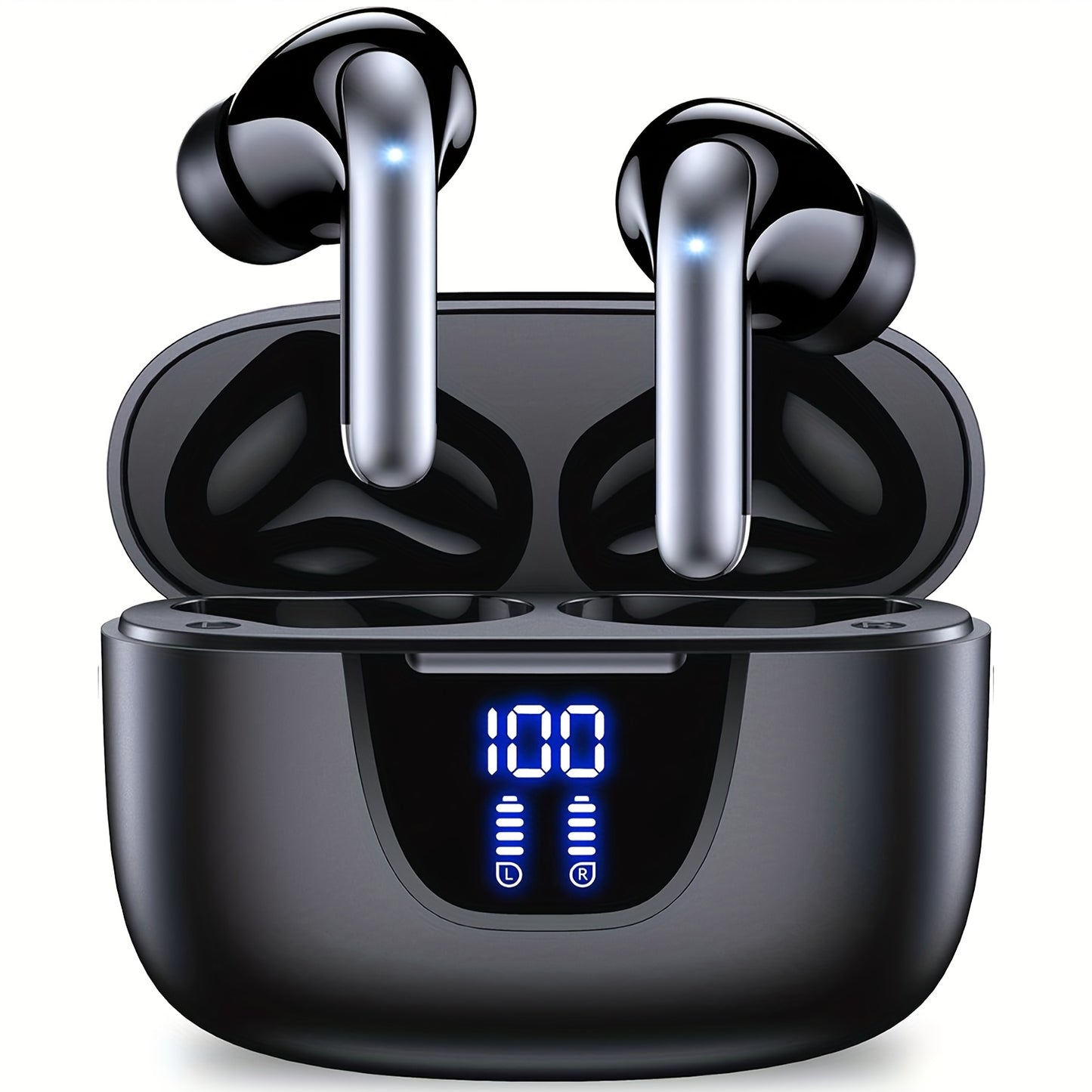 Wireless Earbuds, Wireless 5.3 Headphones with 13mm Speaker, Ultra-Long Playtime, Type-C Fast Charging Case, Stereo Wireless In-Ear Earbuds for iPhone and Android, Gaming Business Sports Headset Microphone. Display with Digit