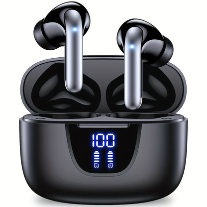 Wireless Earbuds, Wireless 5.3 Headphones with 13mm Speaker, Ultra-Long Playtime, Type-C Fast Charging Case, Stereo Wireless In-Ear Earbuds for iPhone and Android, Gaming Business Sports Headset Microphone. Display with Digit