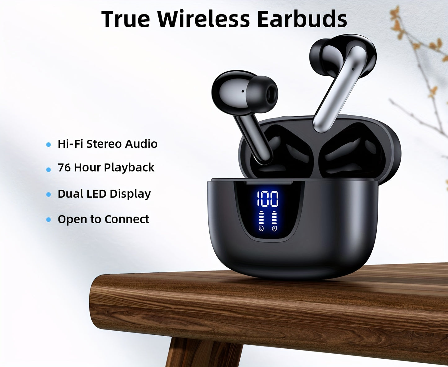 Wireless Earbuds, Wireless 5.3 Headphones with 13mm Speaker, Ultra-Long Playtime, Type-C Fast Charging Case, Stereo Wireless In-Ear Earbuds for iPhone and Android, Gaming Business Sports Headset Microphone. Display with Digit