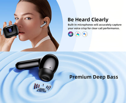 Wireless Earbuds, Wireless 5.3 Headphones with 13mm Speaker, Ultra-Long Playtime, Type-C Fast Charging Case, Stereo Wireless In-Ear Earbuds for iPhone and Android, Gaming Business Sports Headset Microphone. Display with Digit