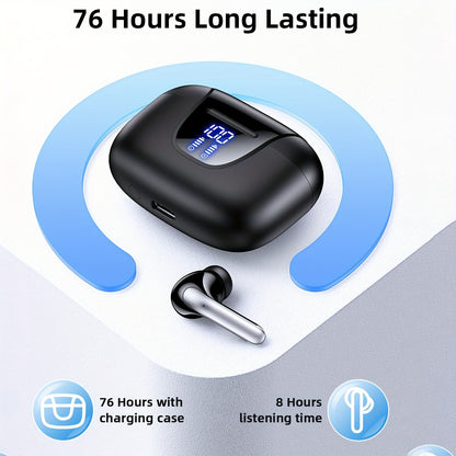 Wireless Earbuds, Wireless 5.3 Headphones with 13mm Speaker, Ultra-Long Playtime, Type-C Fast Charging Case, Stereo Wireless In-Ear Earbuds for iPhone and Android, Gaming Business Sports Headset Microphone. Display with Digit