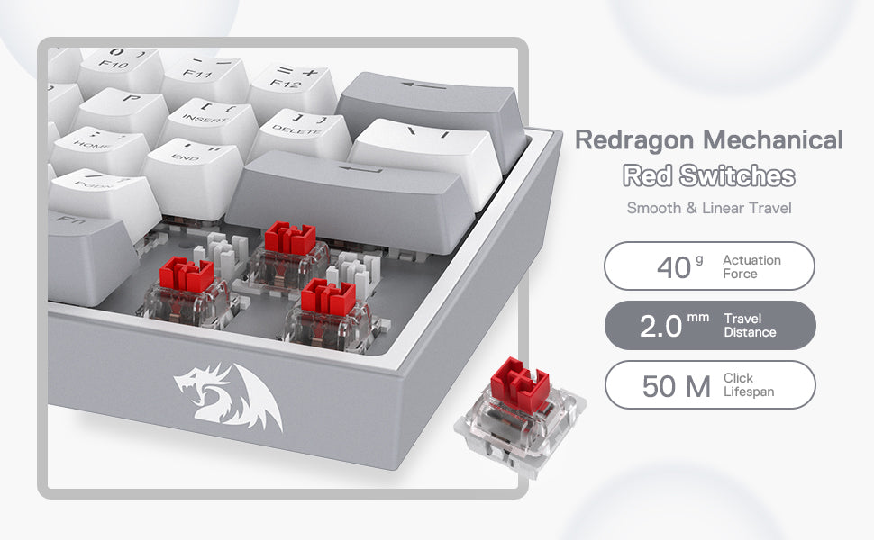 Redragon K617 Fizz 60% Wired RGB Gaming Keyboard, 61 Keys Hot-Swap Compact Mechanical Keyboard Red Switch