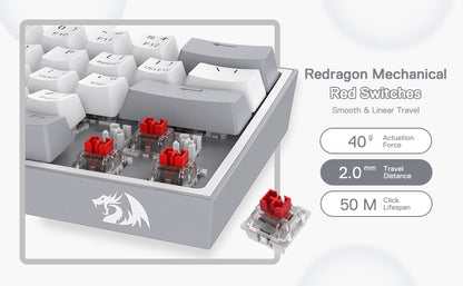 Redragon K617 Fizz 60% Wired RGB Gaming Keyboard, 61 Keys Hot-Swap Compact Mechanical Keyboard Red Switch
