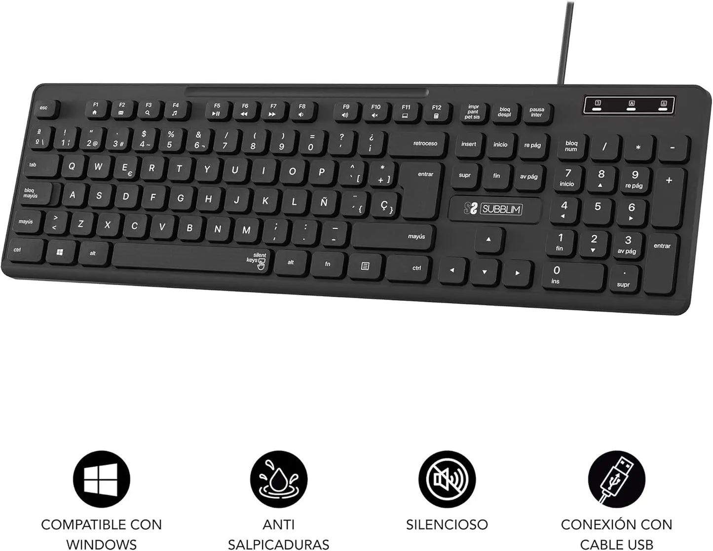 Teclado Subblim Business Slim: Silencioso, Plano y Español (Negro)
