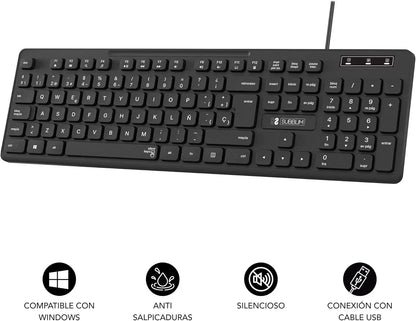 Teclado Subblim Business Slim: Silencioso, Plano y Español (Negro)