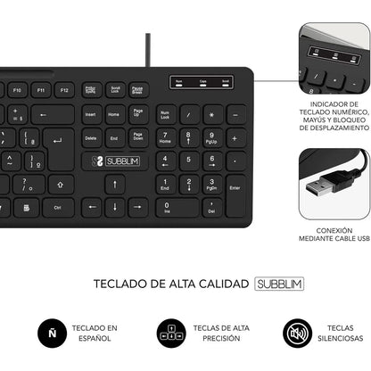 Teclado Subblim Business Slim: Silencioso, Plano y Español (Negro)