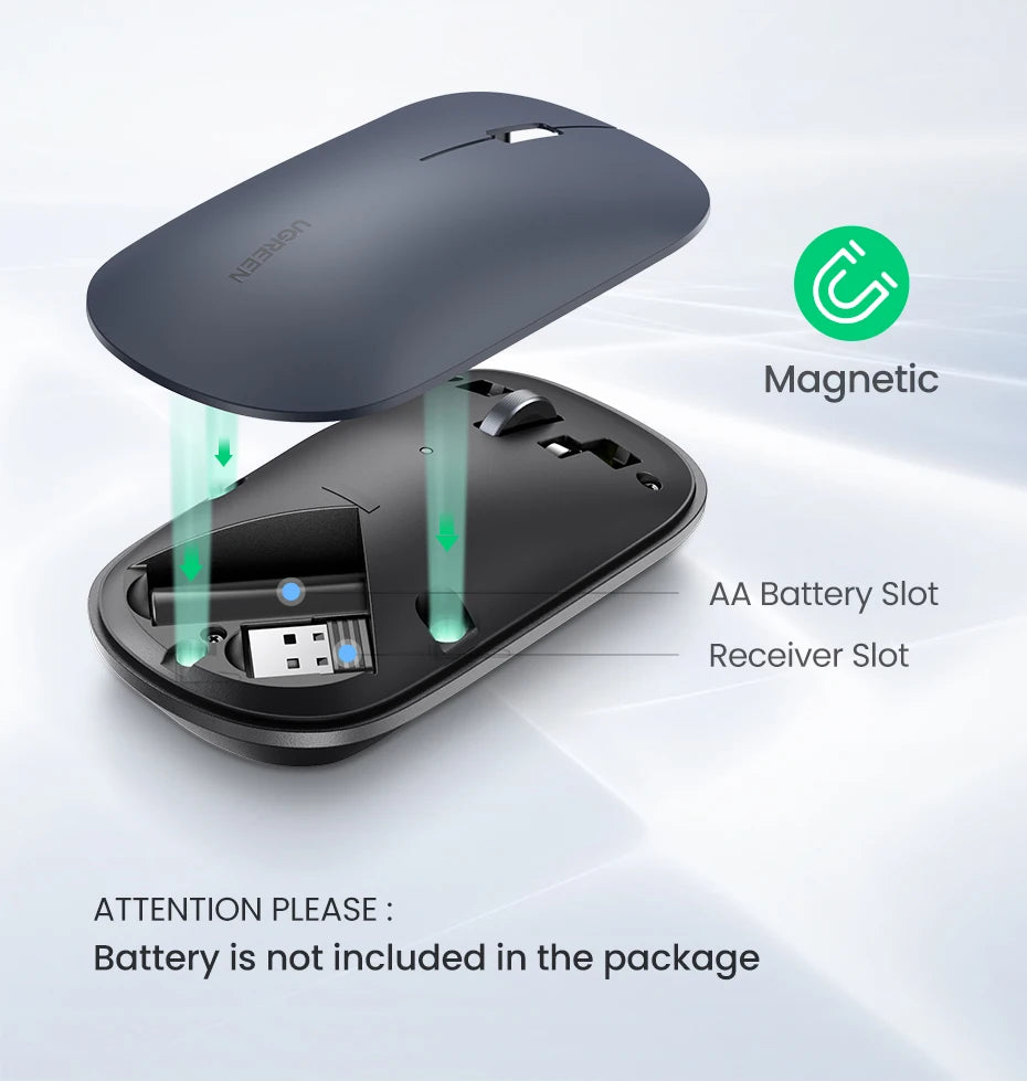 Ugreen Slim Multi-Device: Mouse Bluetooth & 2.4G Ultra-Silencioso