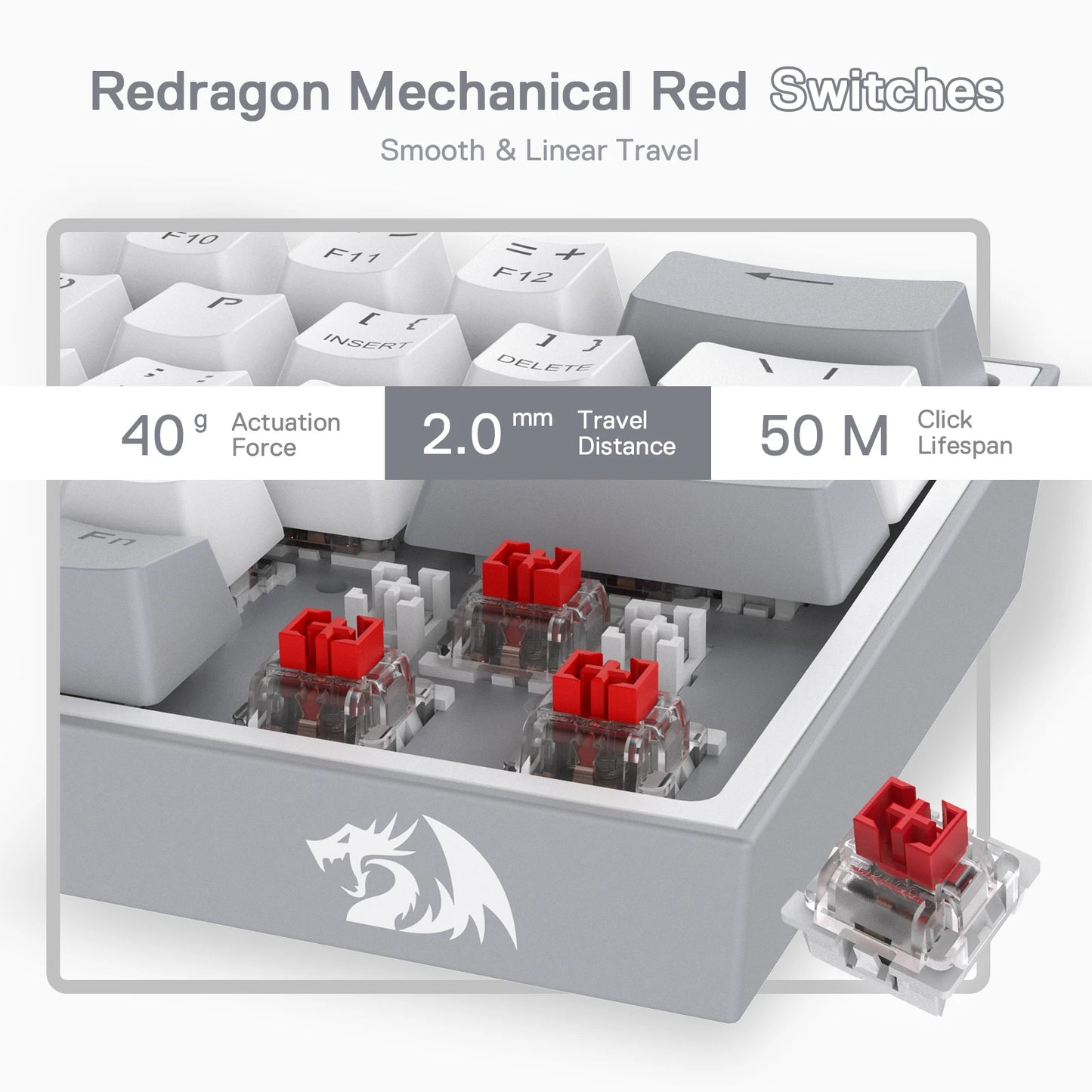 Redragon K617 Fizz 60% Wired RGB Gaming Keyboard, 61 Keys Hot-Swap Compact Mechanical Keyboard Red Switch