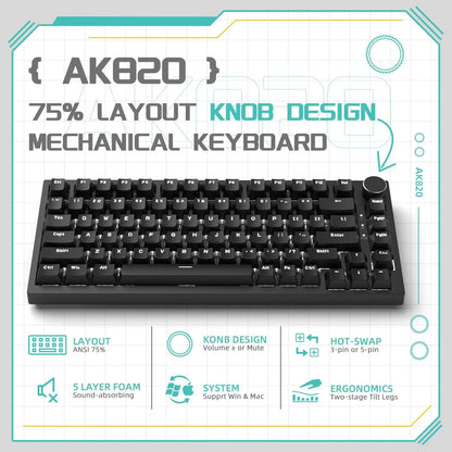 AJAZZ AK820: Teclado Mecánico 75% con Perilla Multimedia