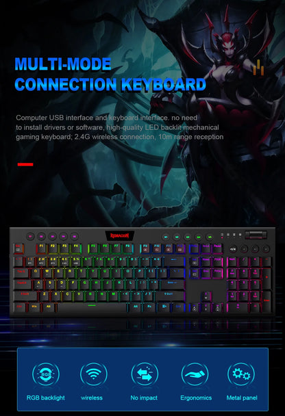 Teclado Mecánico Redragon K618 Horus: Ultra-Slim, Tri-Mode & Bluetooth
