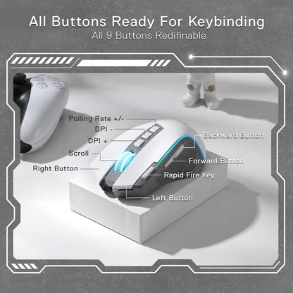 Redragon M612-PRO Predator: Wireless Tri-Mode & 9 Botones