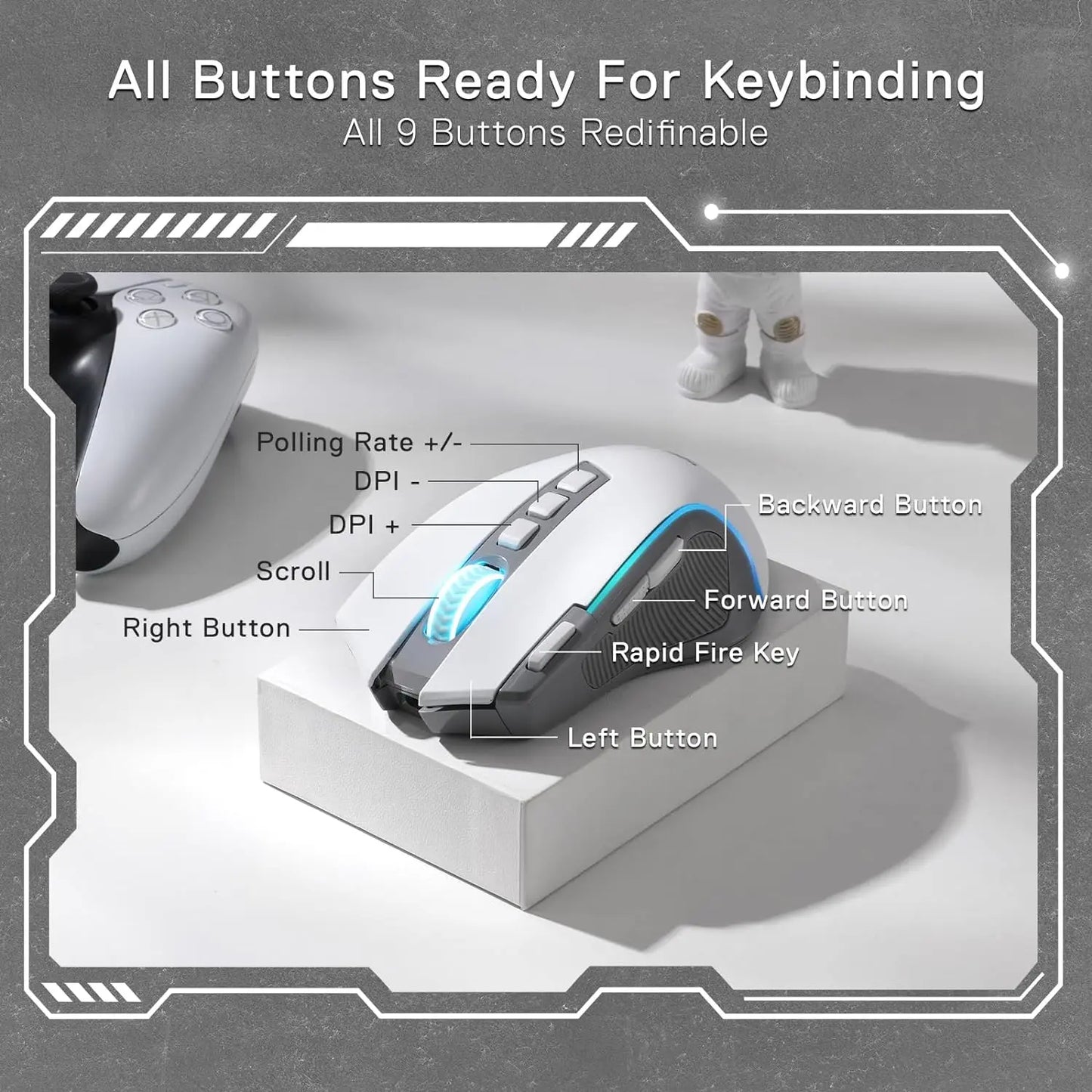 Redragon M612 PRO Predator: Wireless Tri-Mode & 9 Botones