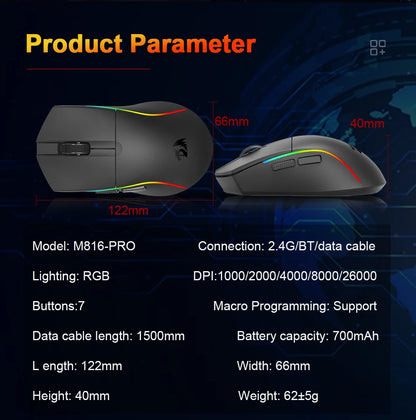 Redragon M816 DEICIDE PRO: 26K DPI & Tri-Mode Wireless