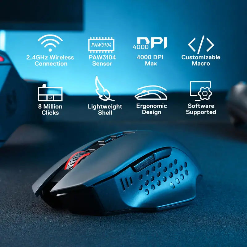 Redragon M656 GAINER: Mouse Gaming Inalámbrico Ergonómico [4000 DPI]