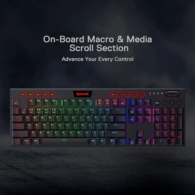 Redragon K618 Horus: Teclado Mecánico Low Profile (Tri-Mode & RGB)
