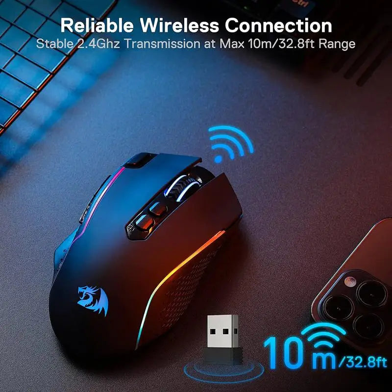 Redragon M810 PRO: Mouse Gamer Wireless con Botón Rapid Fire