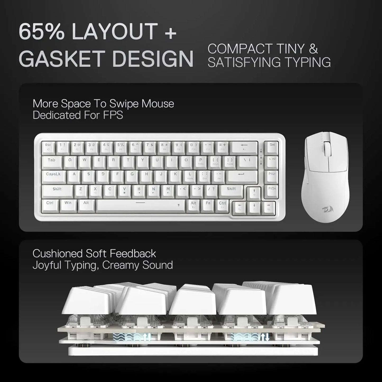 Teclado Mecánico Redragon K709: Gasket Mount, 65% RGB & Sonido Pro