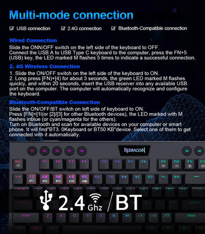 Teclado Mecánico Redragon K618 Horus: Ultra-Slim, Tri-Mode & Bluetooth