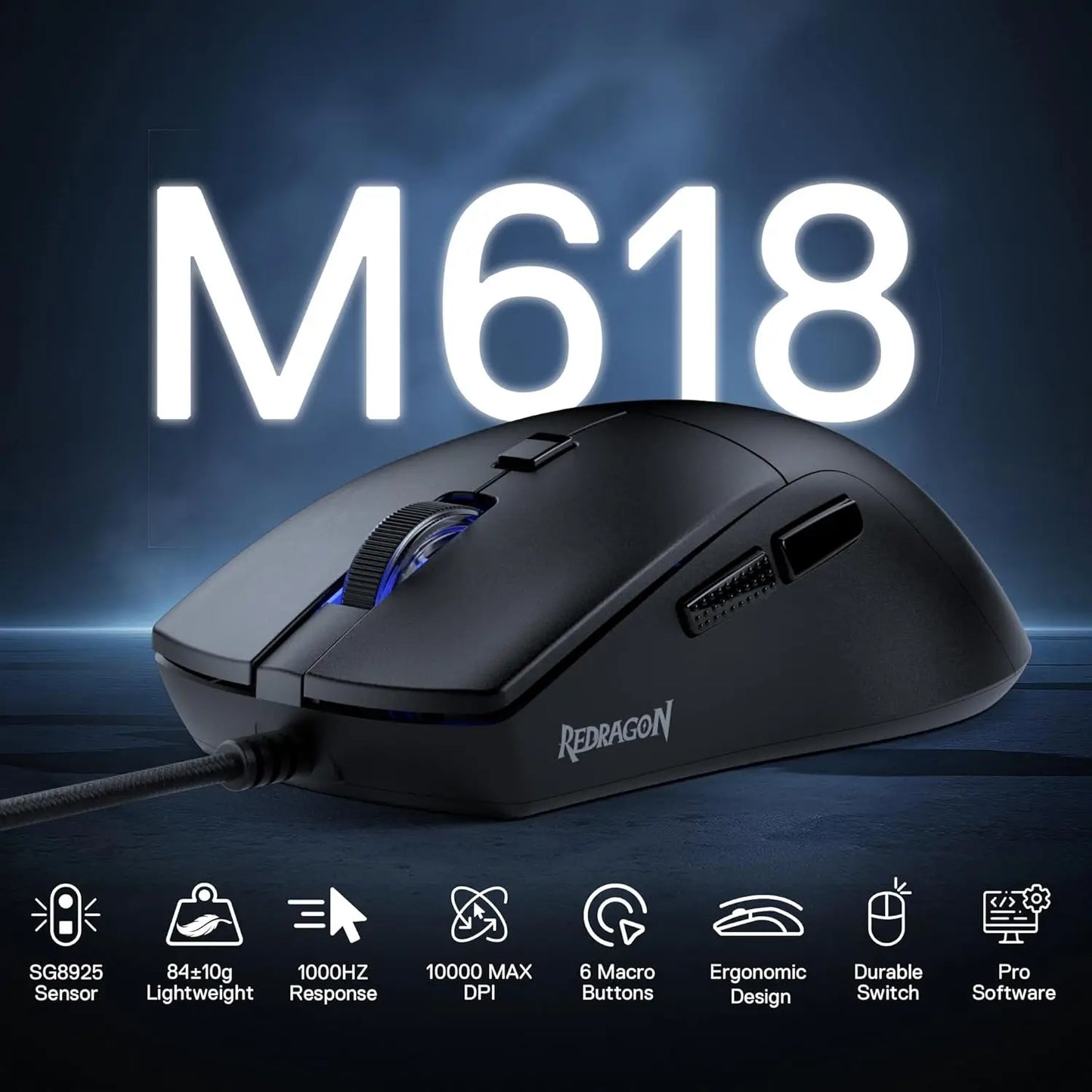 Redragon M618: Mouse Gamer Ultraligero 84g & 10,000 DPI