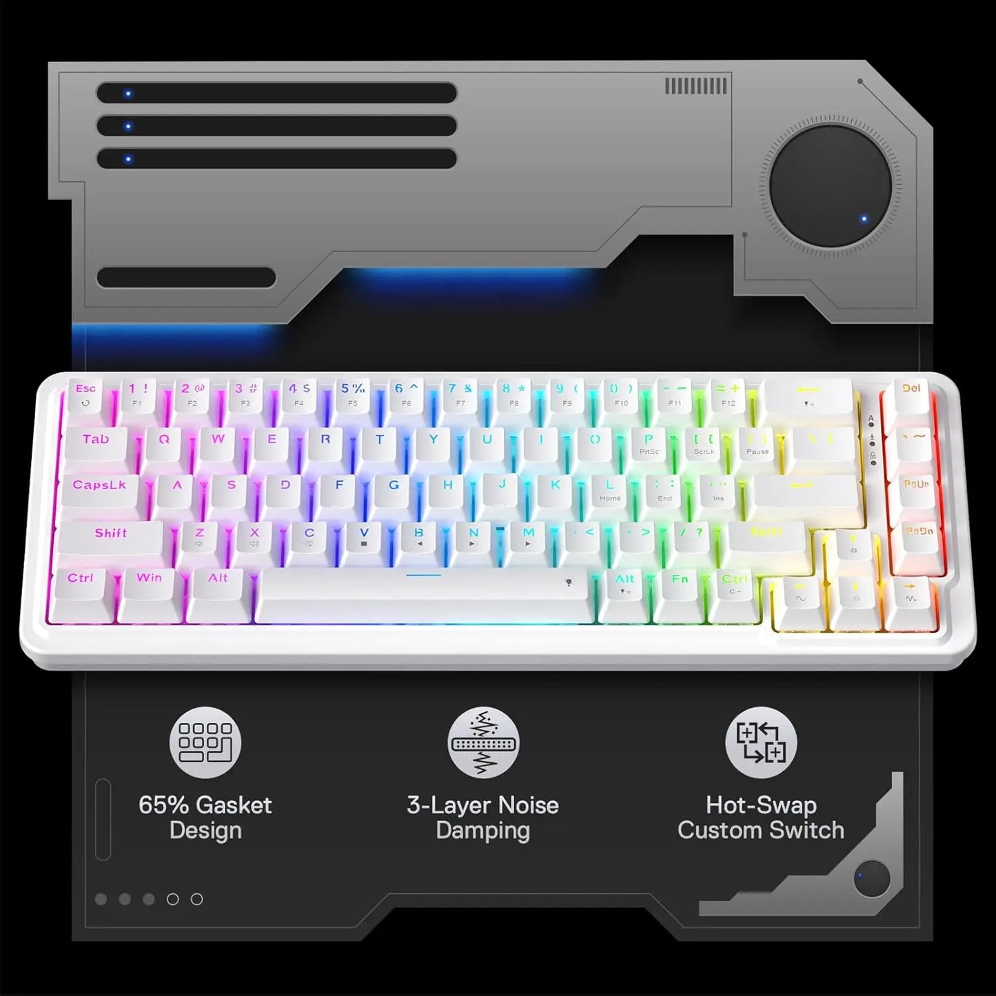 Teclado Mecánico Redragon K709: Gasket Mount, 65% RGB & Sonido Pro