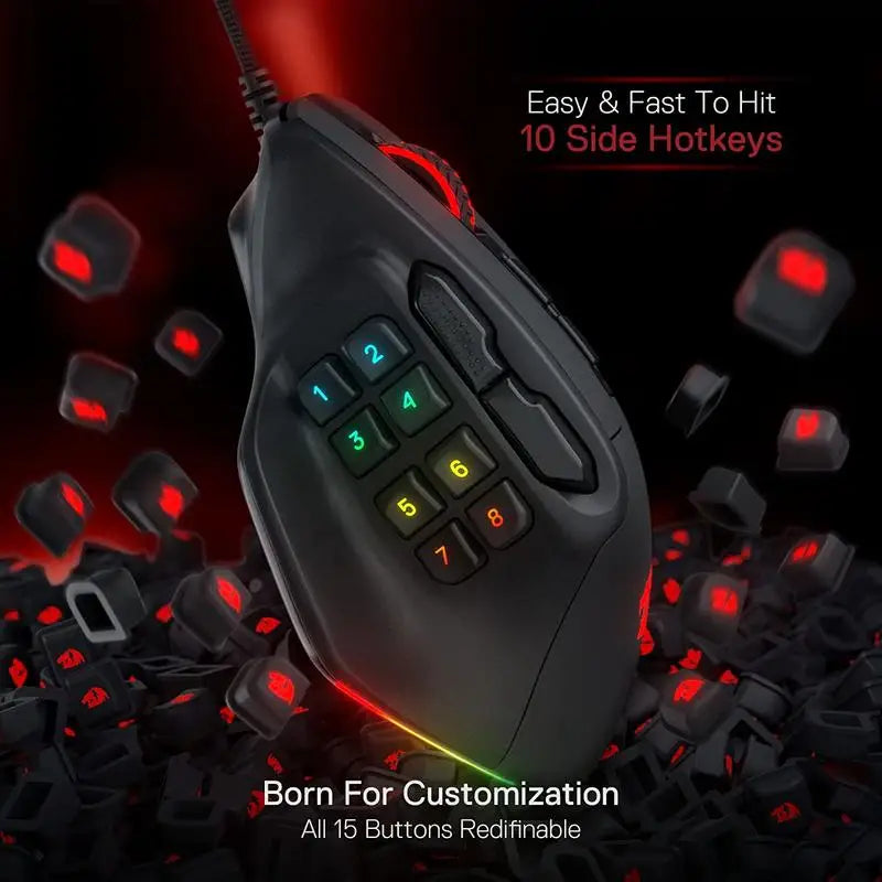 Redragon M811 AATROX: Mouse Gamer MMO con 15 Botones Programables