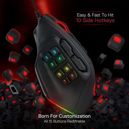 Redragon M811 AATROX: Mouse Gamer MMO con 15 Botones Programables