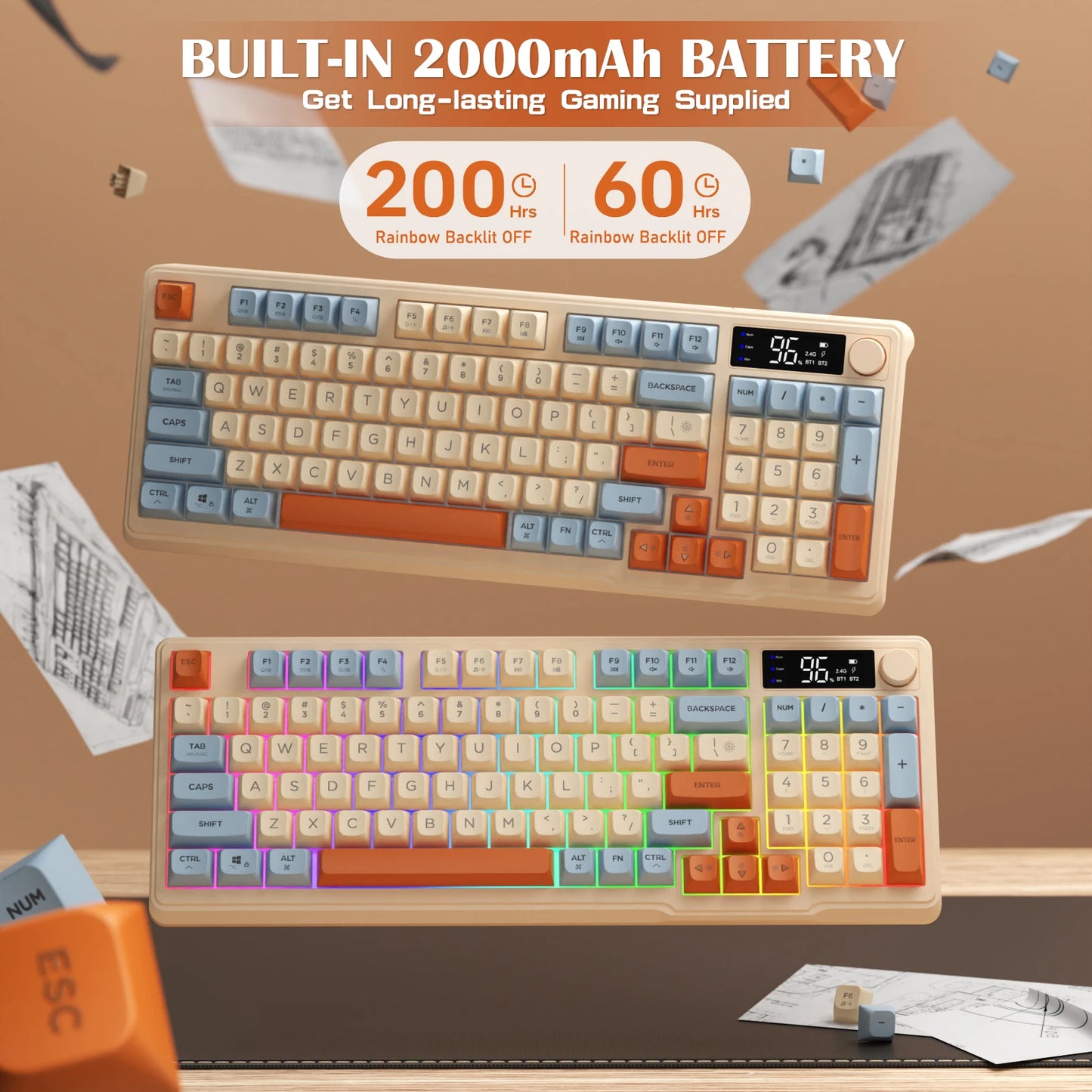 ZIYOU LANG T6: Teclado Gaming Inalámbrico con Pantalla LCD y Perilla