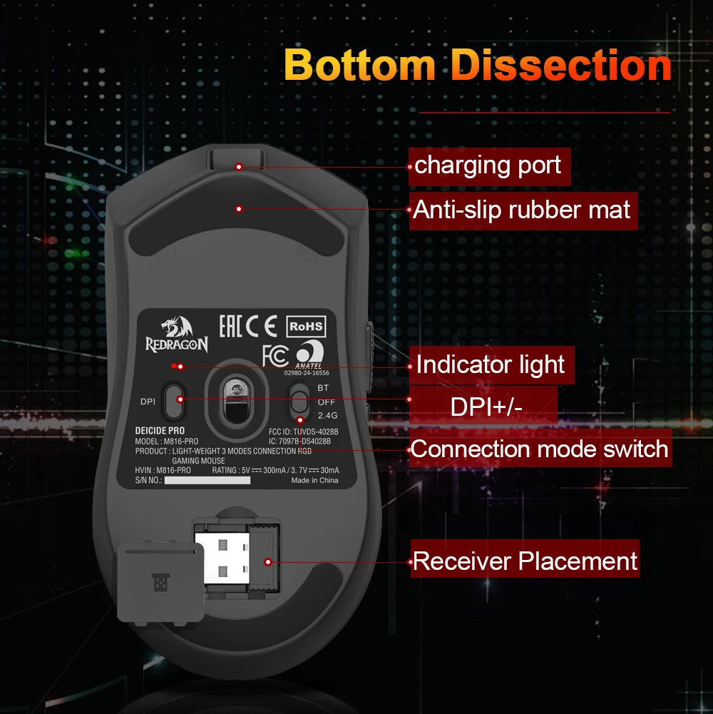 Redragon M816 DEICIDE PRO: 26K DPI & Tri-Mode Wireless