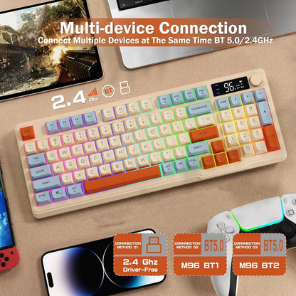 ZIYOU LANG T6: Teclado Gaming Inalámbrico con Pantalla LCD y Perilla