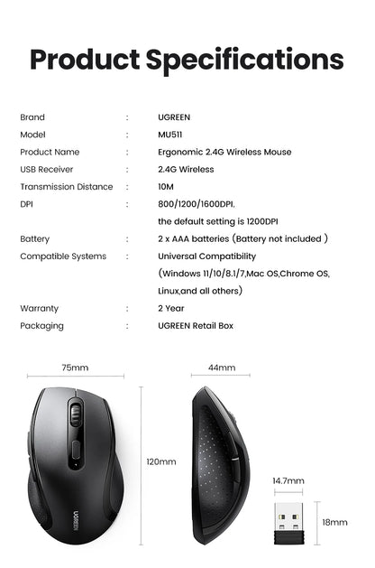 Mouse Inalámbrico Ugreen Silent: Silencioso, Ergonómico y Minimalista