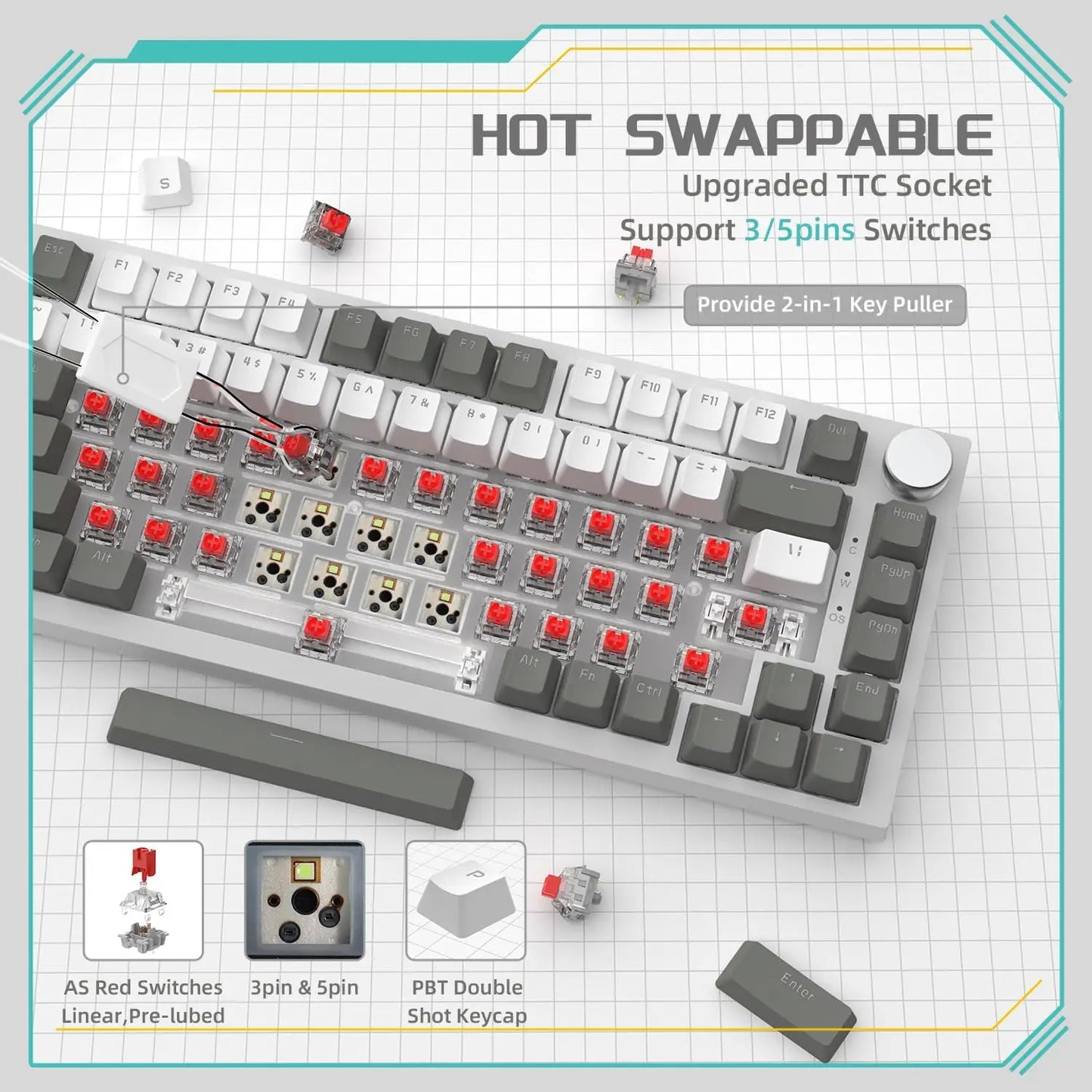 AJAZZ AK820: Teclado Mecánico 75% con Perilla Multimedia