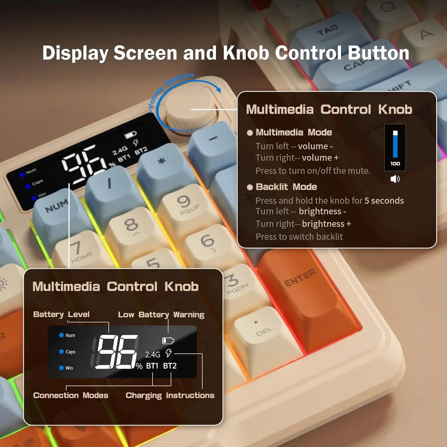 ZIYOU LANG T6: Teclado Gaming Inalámbrico con Pantalla LCD y Perilla