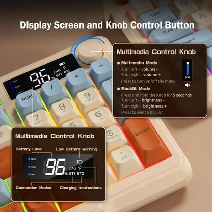 ZIYOU LANG T6: Teclado Gaming Inalámbrico con Pantalla LCD y Perilla