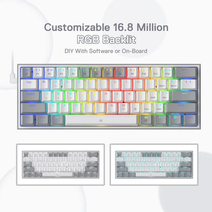 Redragon K617 Fizz 60% Wired RGB Gaming Keyboard, 61 Keys Hot-Swap Compact Mechanical Keyboard Red Switch