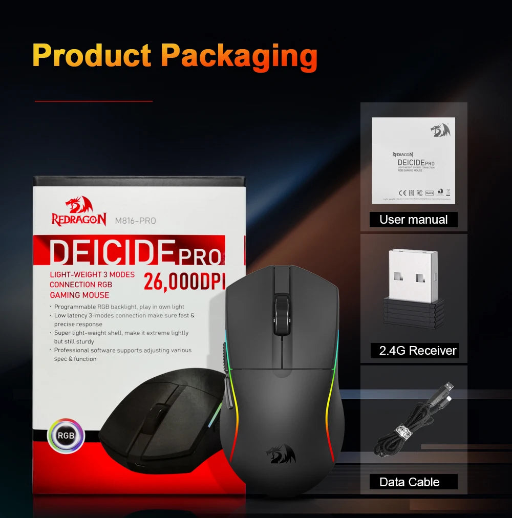 Redragon M816 DEICIDE PRO: 26K DPI & Tri-Mode Wireless