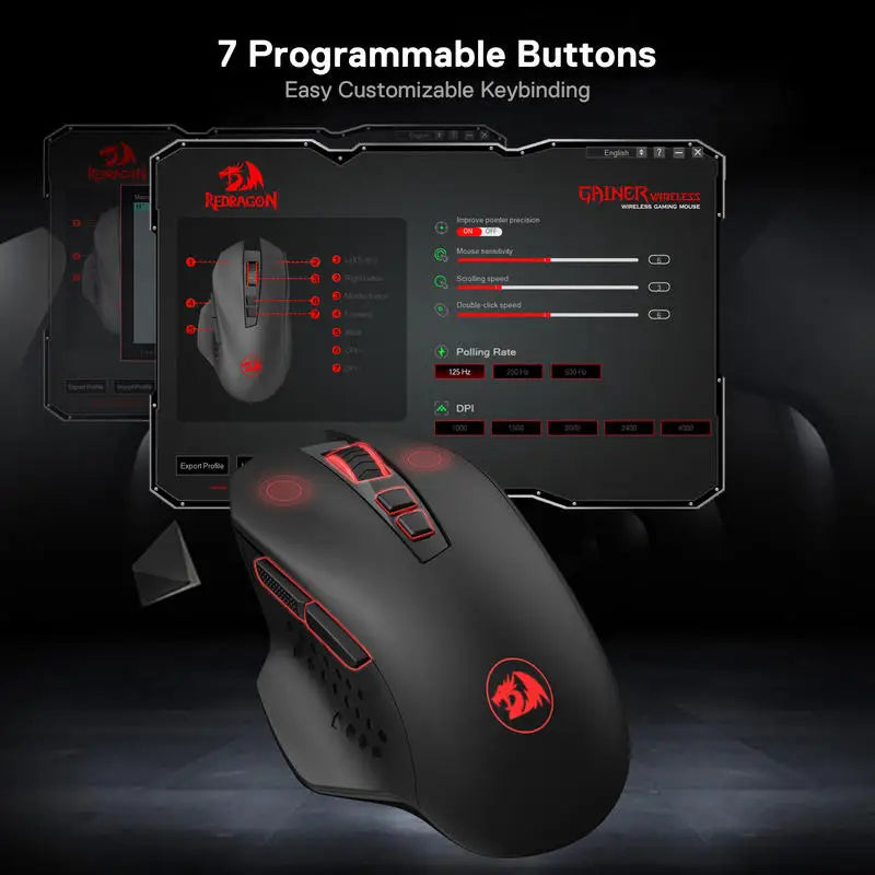 Redragon M656 GAINER: Mouse Gaming Inalámbrico Ergonómico [4000 DPI]