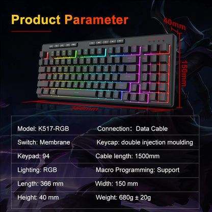 Teclado Gamer Redragon SHIVA K517: 94 Teclas, RGB & Cable Desmontable