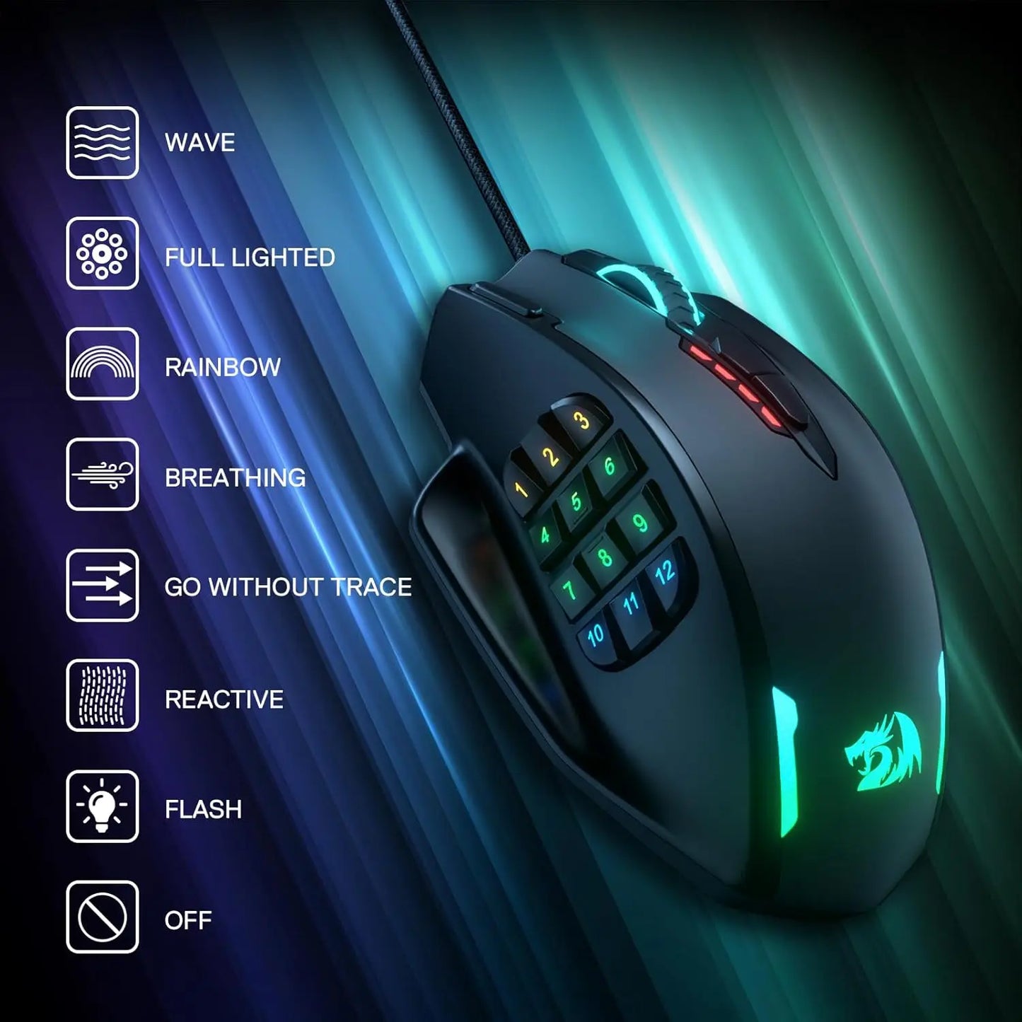 Redragon M908 IMPACT: Mouse Gamer MMO con 18 Botones Programables