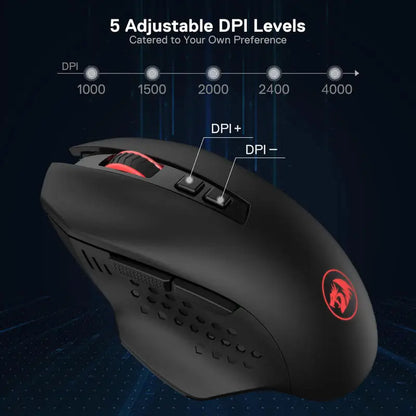 Redragon M656 GAINER: Mouse Gaming Inalámbrico Ergonómico [4000 DPI]