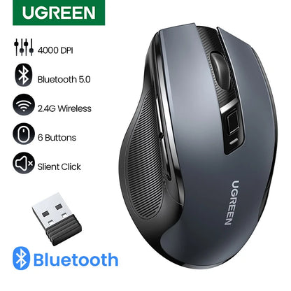 Mouse Ergonómico Ugreen Pro: Bluetooth 5.0 + 2.4G & 4000 DPI