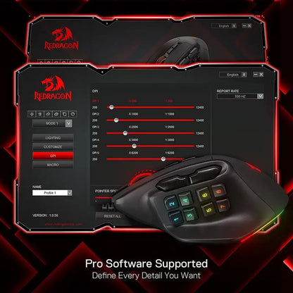 Redragon M811 AATROX: Mouse Gamer MMO con 15 Botones Programables