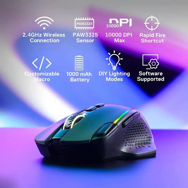 Redragon M810 PRO: Mouse Gamer Wireless con Botón Rapid Fire