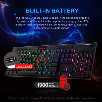 Teclado Mecánico Redragon K618 Horus: Ultra-Slim, Tri-Mode & Bluetooth