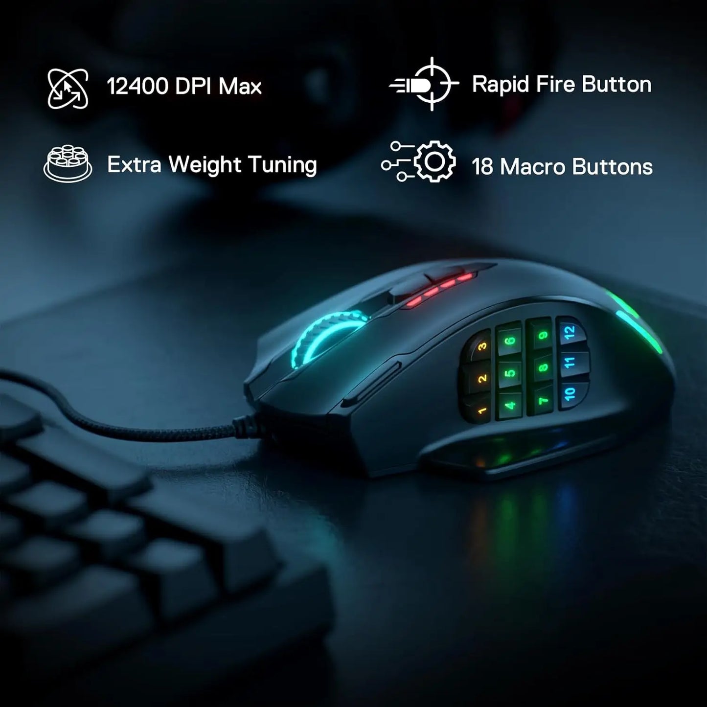 Redragon M908 IMPACT: Mouse Gamer MMO con 18 Botones Programables
