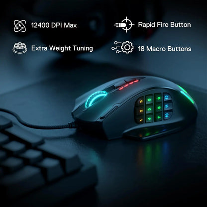 Redragon M908 IMPACT: Mouse Gamer MMO con 18 Botones Programables