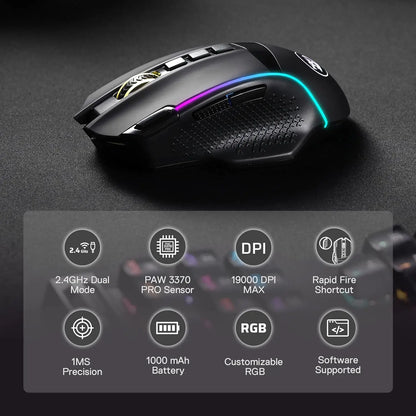Redragon M991 Armageddon: Wireless de Élite con Botón Rapid Fire