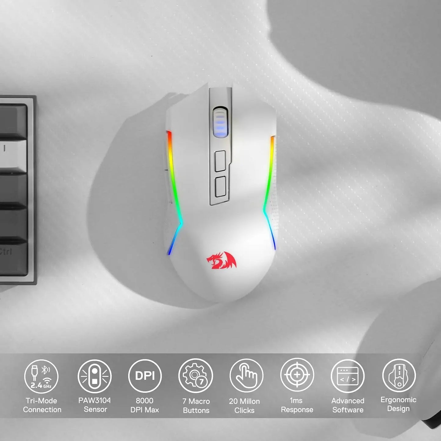 Redragon M693 TRIDENT: Mouse Gamer Tri-Mode (BT, 2.4G y Wired)