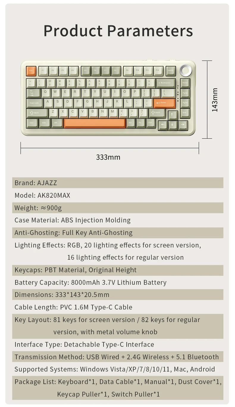 AJAZZ AK820 MAX: Teclado Mecánico Tri-Mode (Pantalla & Knob)